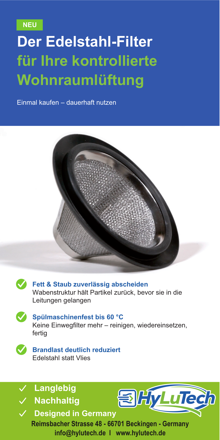Der innovative Edelstahlfilter für Wohnraumlüftungen